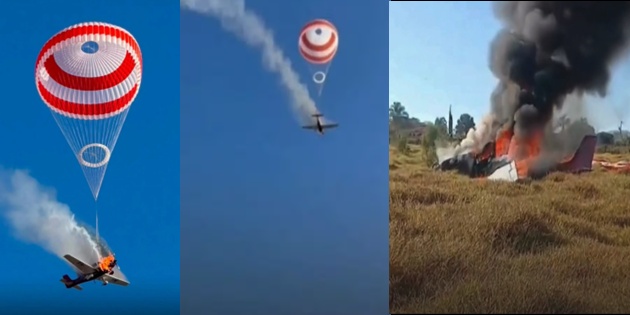 Düşen Uçağın Paraşüt Sistemi Sayesinde Pilot Hayatta Kaldı
